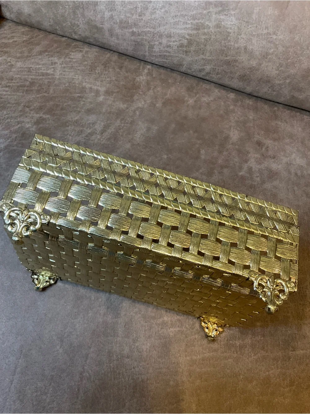 Vintage Stylebuilt Brass Basketweave Tissue/Napkin Holder